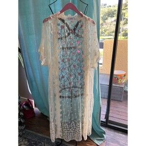 Forever 21 Lace Duster Jacket Neglige Cover-up Cream Size OX Short Sleeve